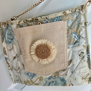 Handmade Upcycled Quilted Crossbody Bag | Floral Cottagecore | Gold Chain Strap
